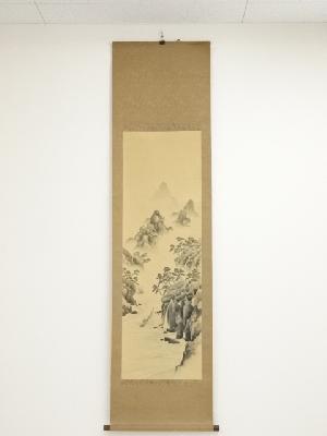 梅邨筆　山水　肉筆絹本掛軸